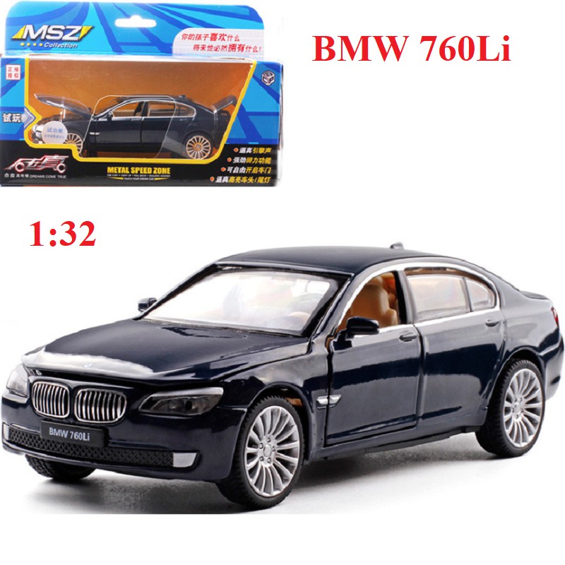 Mô hình xe ô tô BMW 760Li 1:32 bằng hợp kim - xe ô tô đồ chơi trẻ em chạy cót có đèn và âm thanh mở các cửa