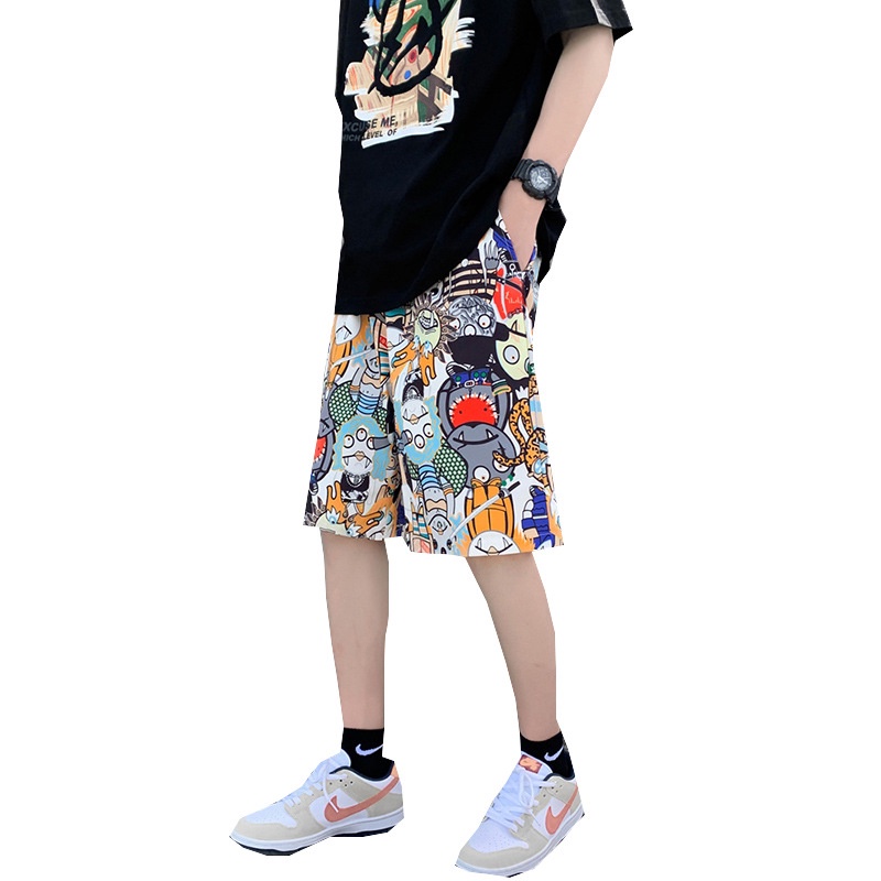 Quần ngắn họa tiết hoạt hình thời trang đi biển dành cho nam