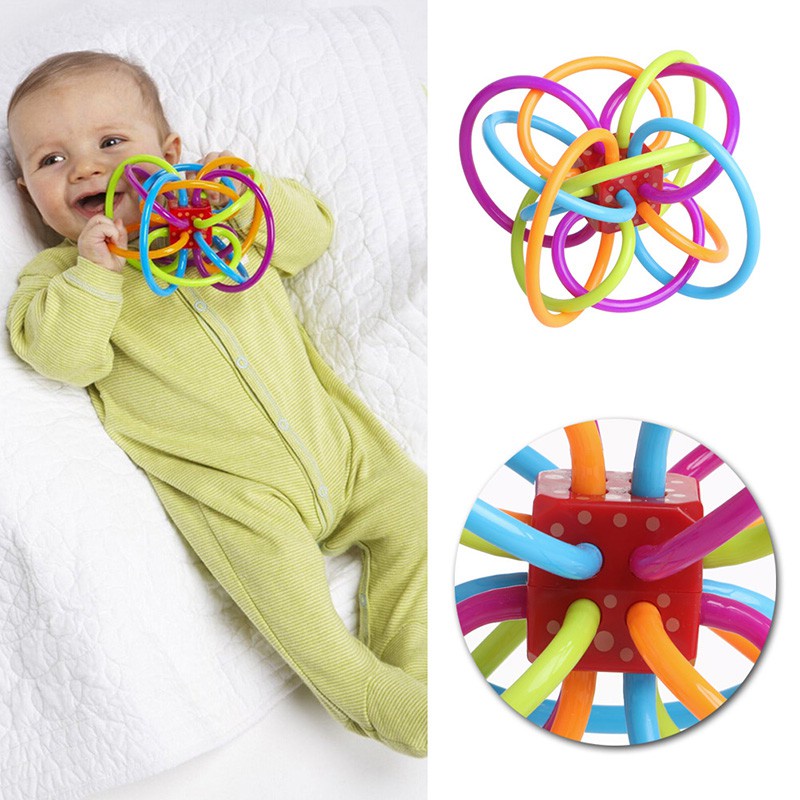 WIT Safety Silicone Biting Teething Teether Balls Ring Fun Rattle Toys For Baby