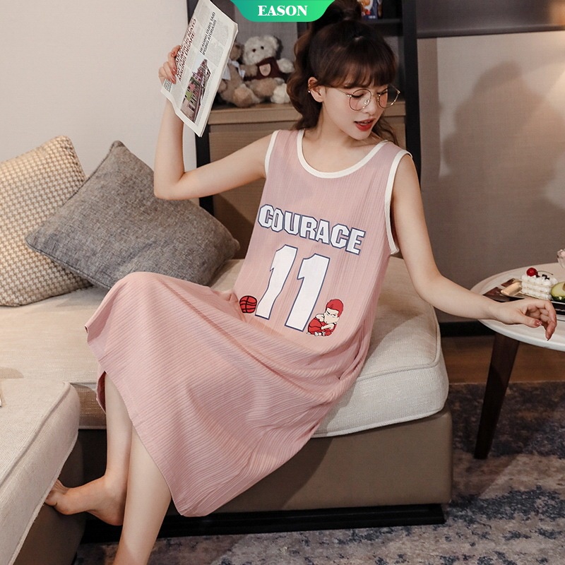 Đầm Ngủ Cotton Dệt Kim Mỏng Không Tay Thoải Mái Thời Trang Mùa Hè Cho Nữ
