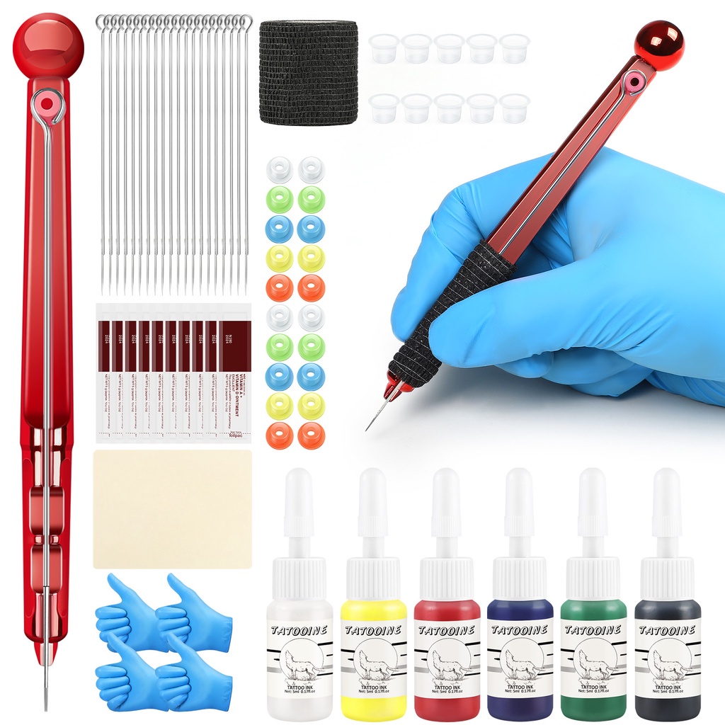 Set 6 Máy Xăm Mini Cầm Tay Kèm 20 Kim Xăm No.5 Tiện Dụng Chất Lượng Cao