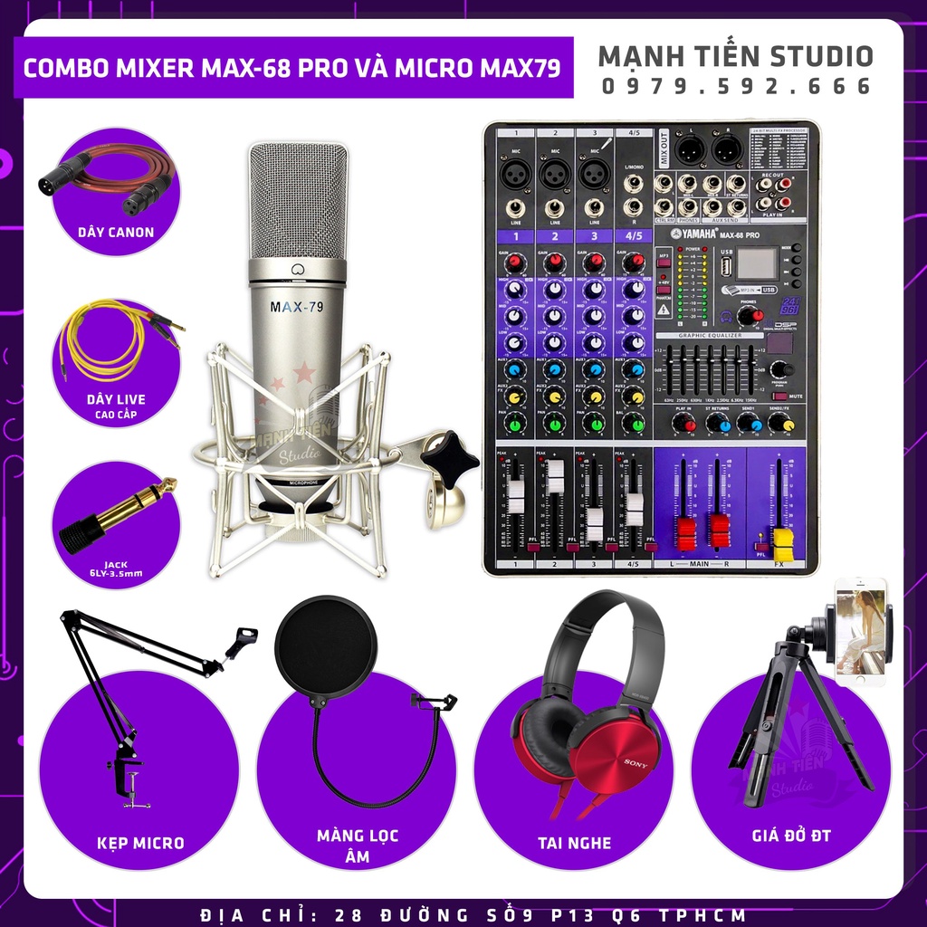 [COMBO FULL PHỤ KIỆN] Mixer Max68 Pro - Micro thu âm Max79 combo thu âm &amp; live stream kèm quà tặng hấp dẫn