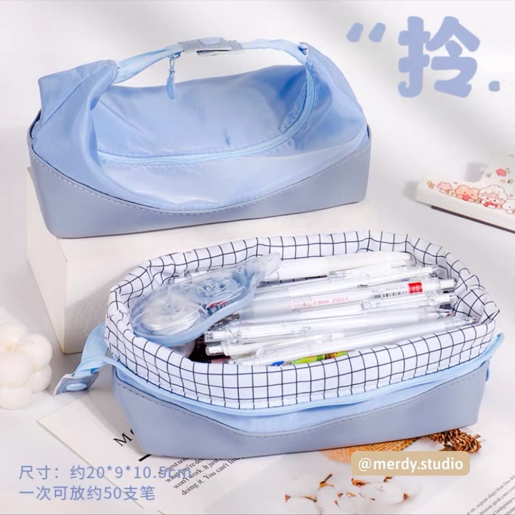 Túi đựng bút pastel siêu to vải dày dặn hoạ tiết caro