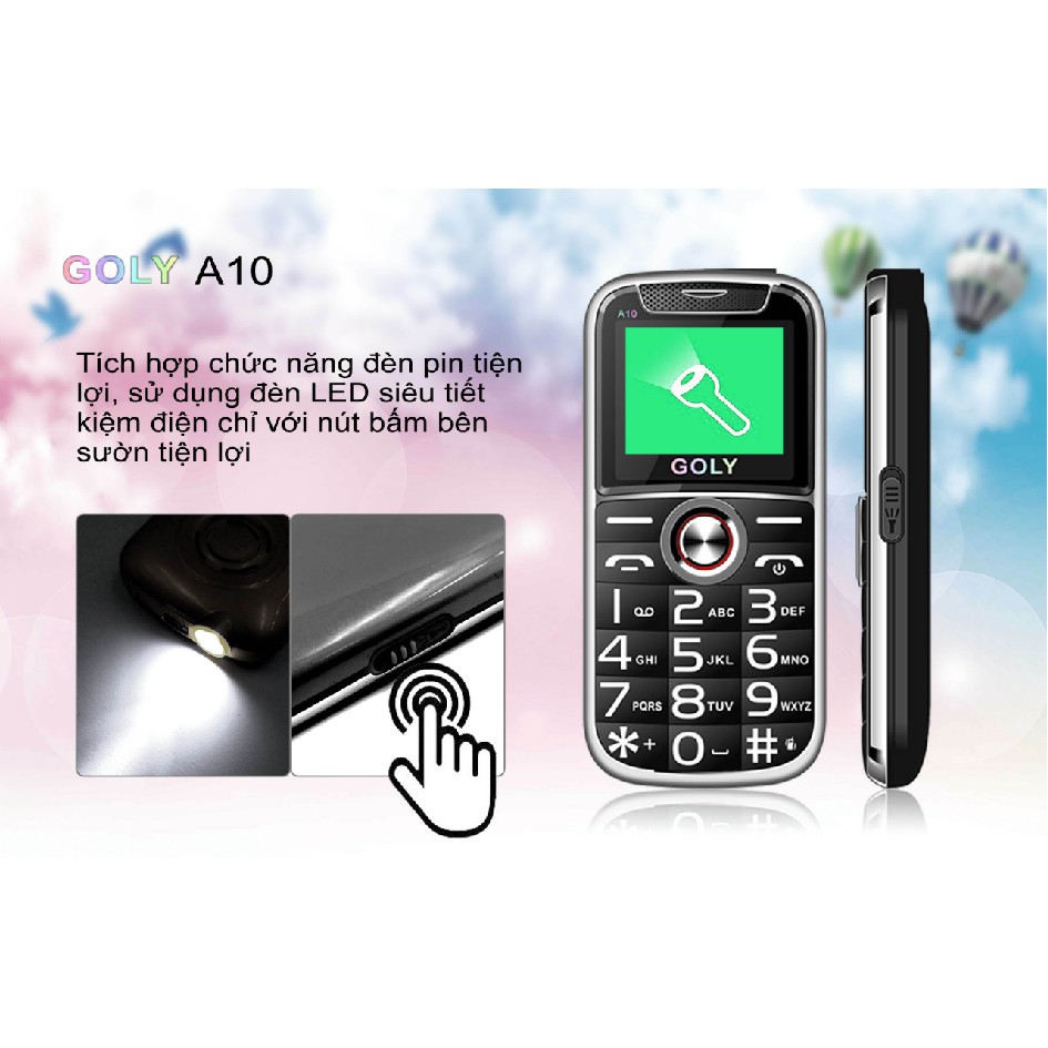 Điện thoại cho người già Goly A10, Loa 5D , Viền thép , Màn hình 1.8, Phím lớn, Pin 1.000 mah - Hàng chính hãng