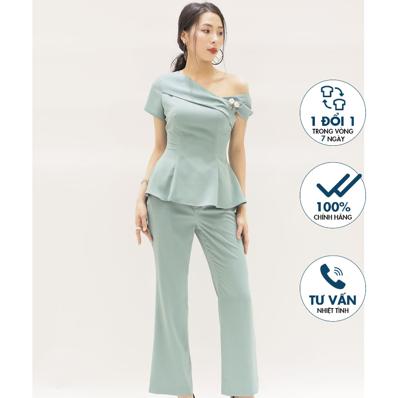 Áo Sơ mi cổ lệch, gấu xòe, đính hoa Emspo SMS2590