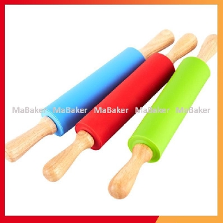 [Freeship] Cán lăn bột silicon tay gỗ cao cấp 31 -38cm - MaBaker