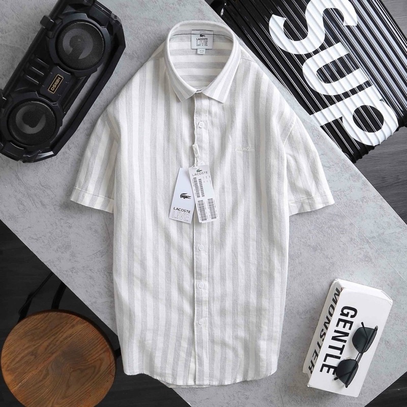 ÁO SƠ MI TAY NGẮN THÊU CHỮ LACOSTE