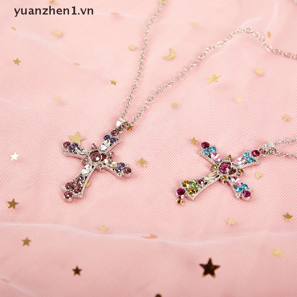 Vòng cổ Mặt Thánh Giá Đính Đá Zircon Màu Sắc Hồng Phong Cách Gothic