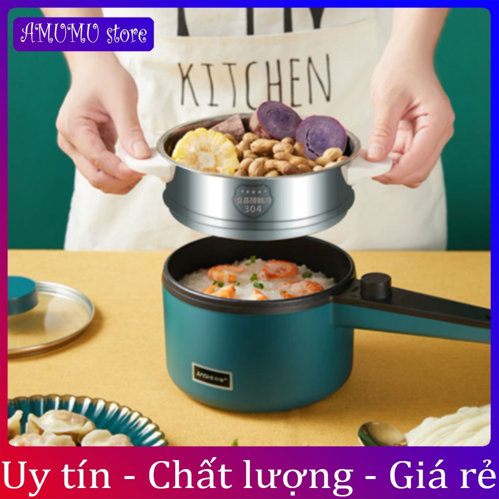 Nồi điện đa năng  Jiashi chống dính cao cấp  có giá hấp ,chiên, xào, rán, hấp, luộc 1.2L tay cầm dài