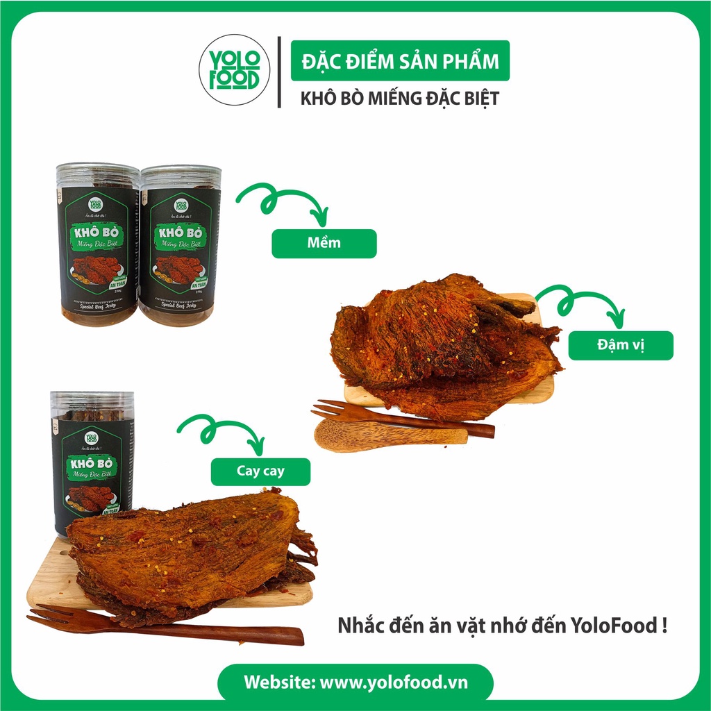 Khô bò miếng 250g YOLOFOOD đồ ăn vặt chất lượng, khô bò miếng mềm loại đặc biệt vị cay cay nguyên miêng đóng hộp atvstp
