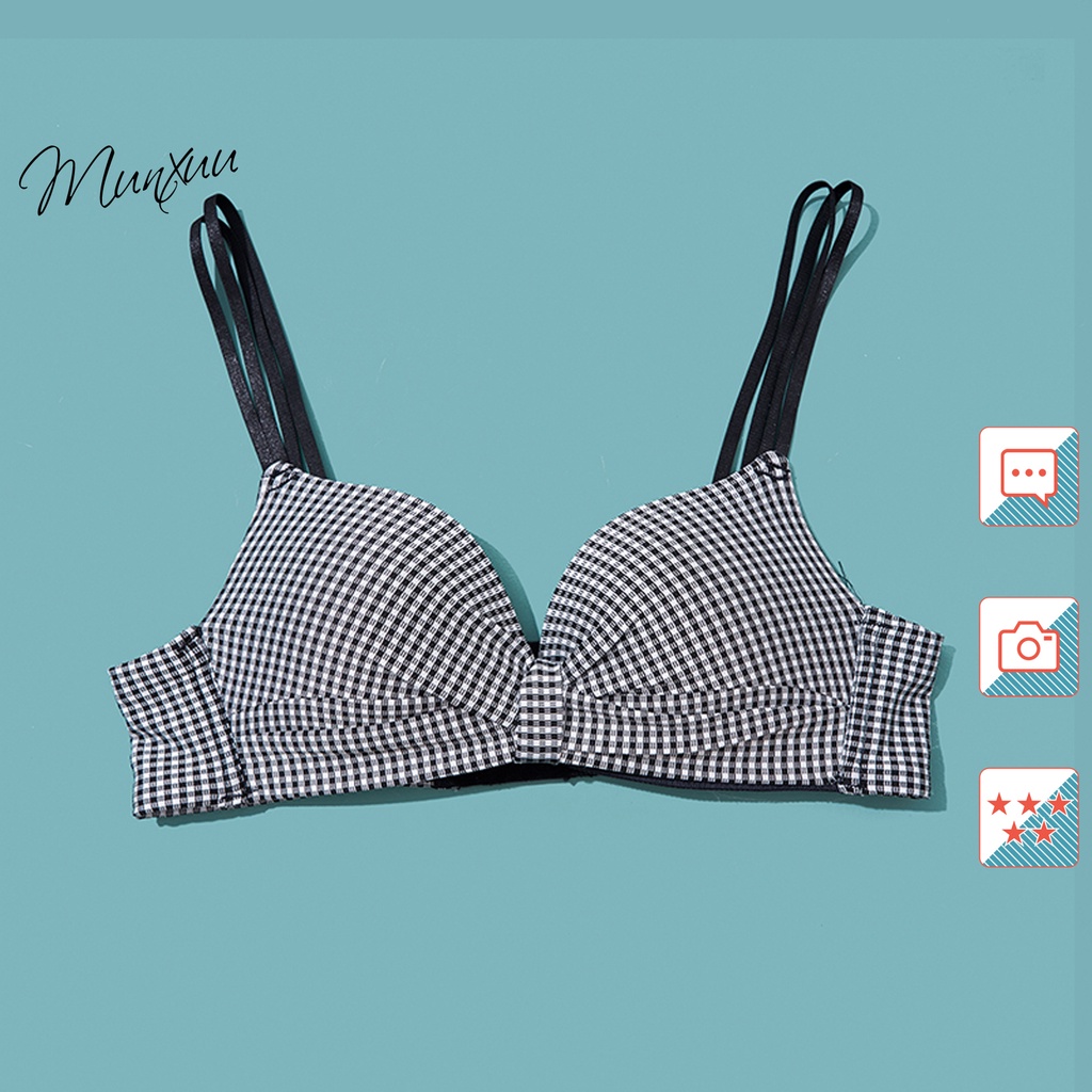 Áo ngực nữ kẻ caro đệm dày vừa không gọng MUNXUU, dây kép đan chéo nâng ngực gợi cảm - AV44