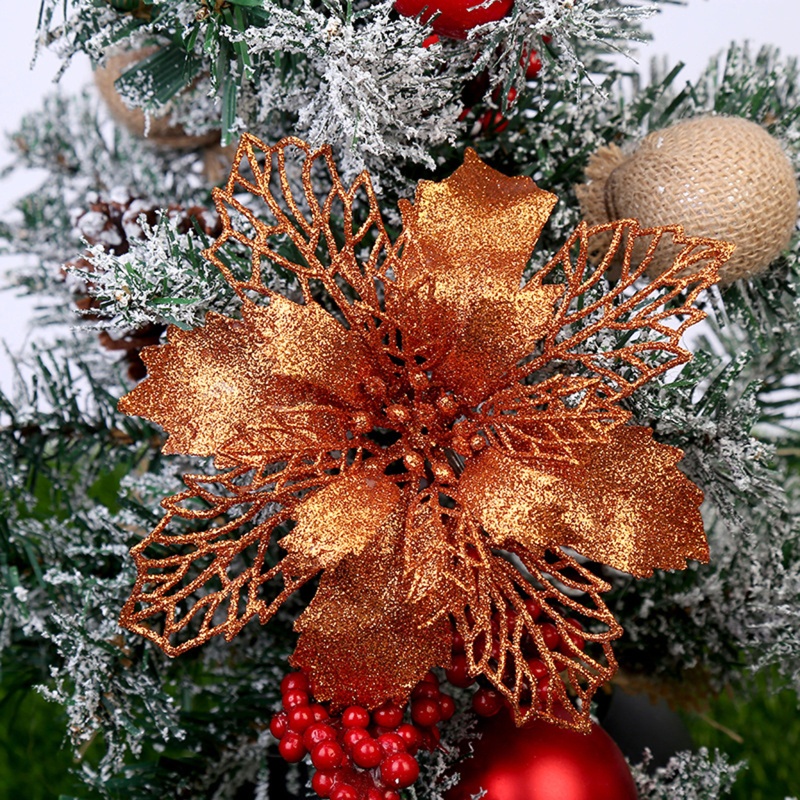Set 10 bông hoa giả lấp lánh loại lớn 11cm dành cho trang trí cây thông noel tiệc tùng Giáng Sinh DIY