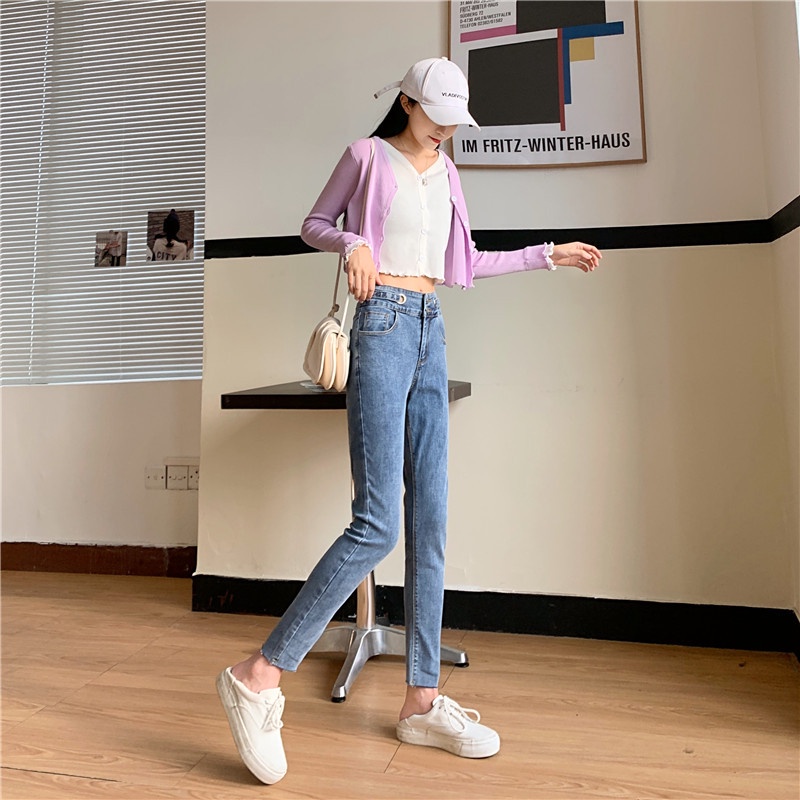 IELGY   Quần jeans Lửng Lưng Cao Thời Trang Dành Cho Nữ