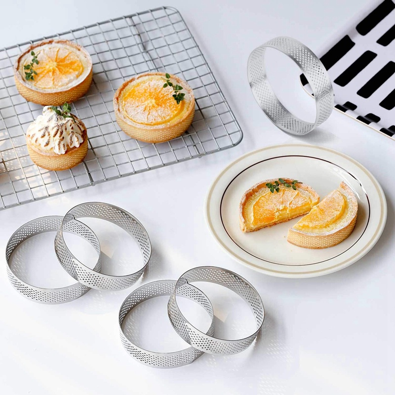 8 gói Nhẫn bánh Tart bằng thép không gỉ , Vòng bánh Mousse đục lỗ chịu nhiệt , Khuôn vòng làm bánh , Dụng cụ nướng bánh vòng