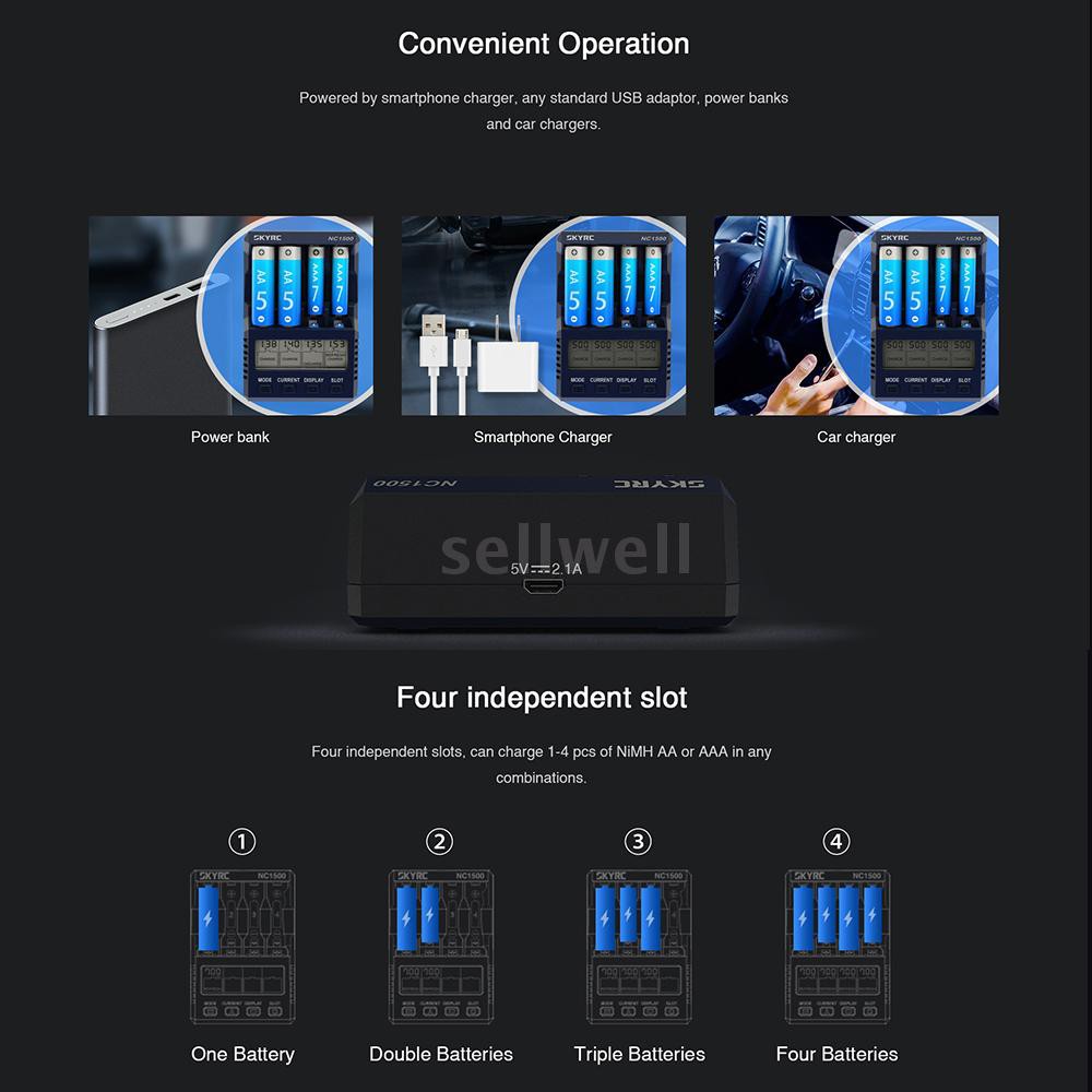 SKYRC NC1500 4-Slot Smart Battery Charger Discharger &amp; Analyzer for AA/AAA Ni-MH Battery