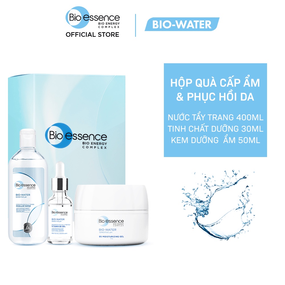 Hộp Quà Bio-essence Bio-Water Vitamin B5 (Nước Tẩy Trang 400ml + Tinh Chất Dưỡng 30ml + Kem Dưỡng Ẩm 50ml