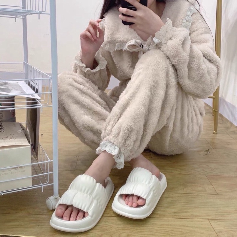 Dép bánh mỳ Ô Vuông Nhún Đế Độn Mang trong nhà đi Chơi Siêu Êm - DL160