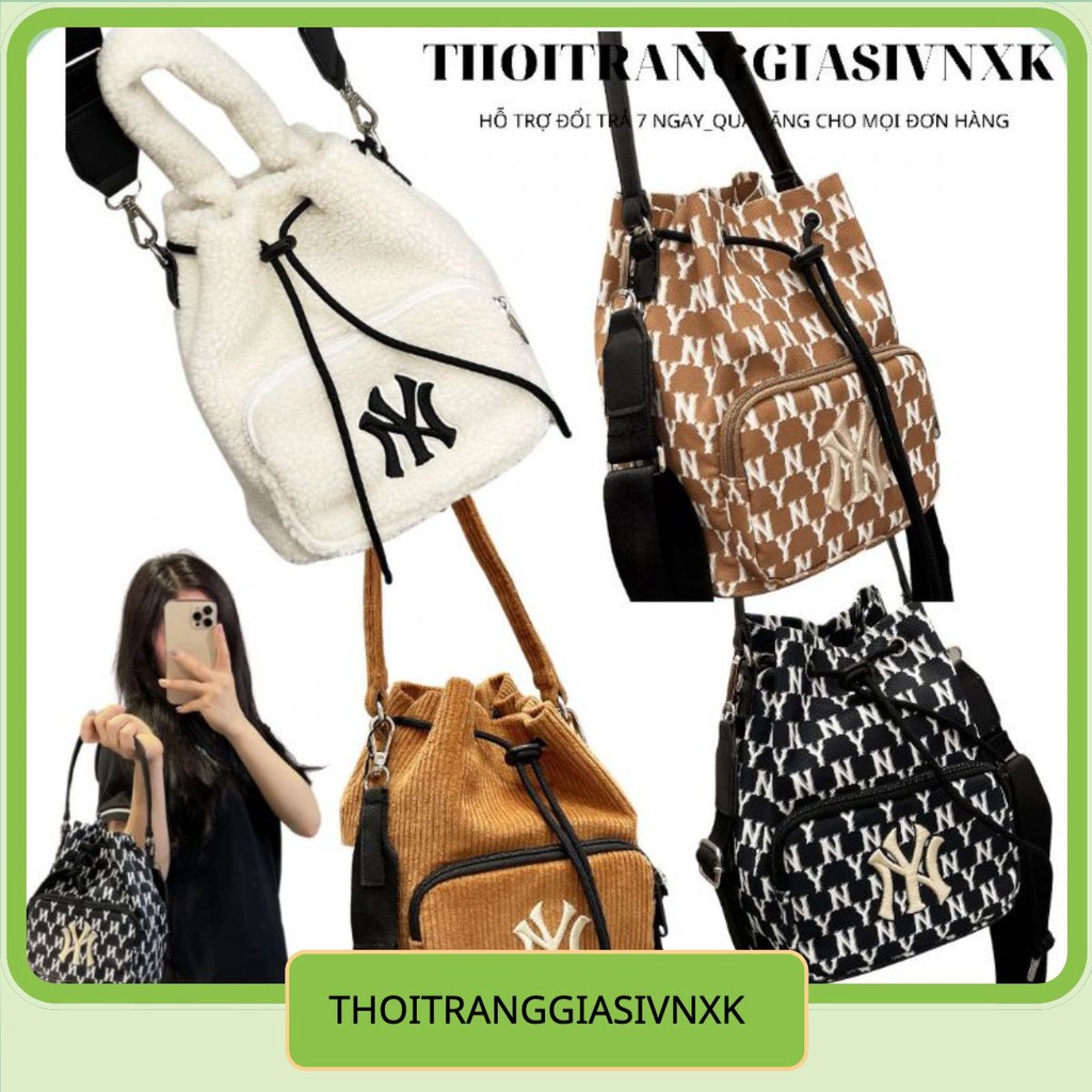 Túi Dây Rút MLB Hoạ Tiết Mono N.Y BROWN (FULL TAG) thời trang