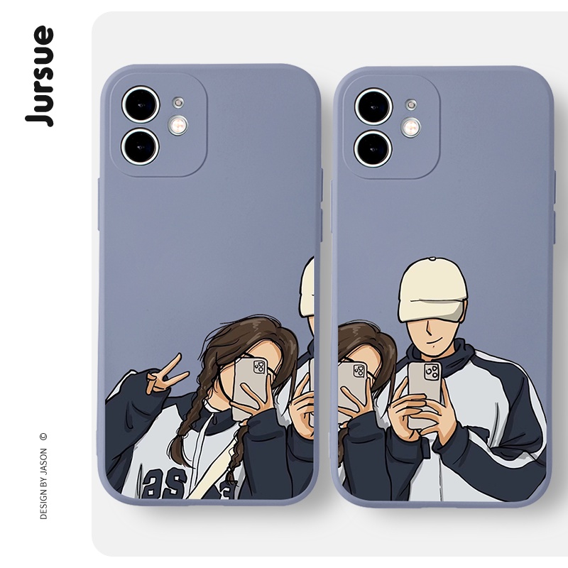 Ốp điện thoại JURSUE hoạt hình cặp đôi dễ thương đẹp ngộ nghĩnh Compatible for iPhone 13 12 11 Pro Max SE 2020 X XR XS 8 7 ip 6S 6 Plus kute XYH269