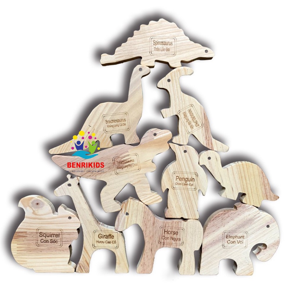 Đồ Chơi Xếp Hình Cân Bằng 10 Con Vật Bằng Gỗ Thuần Mộc Dễ Thương Giúp Bé Rèn Luyện Tính Kiên Nhẫn