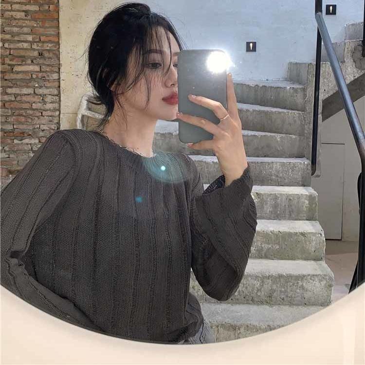 Áo sweater Dệt Kim Mỏng Tay Ngắn Phong Cách Hàn Quốc Thời Trang Cho Nữ