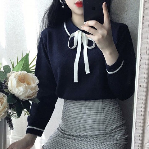 Áo sweater Dệt Kim Tay Dài Dáng Rộng Cột Dây Phong Cách Hàn Quốc Thời Trang Mùa Thu Cho Nữ NZ-MY-16