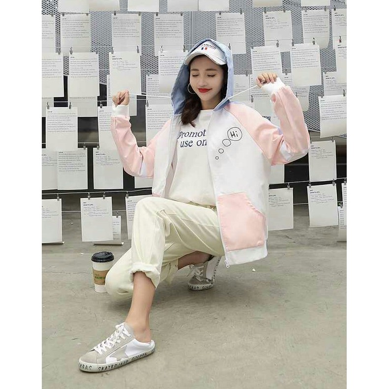 Áo khoác chống nắng nữ dù 2 lớp phối sọc tay Then Talk dễ thương DTP08 - MUA NGAY