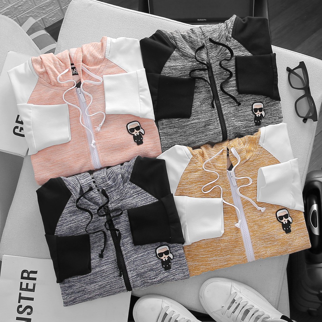 Áo Khoác Karl Sweatshirt Phối RapLang cao cấp có nón trùm và dây kéo khắc logo chính hãng vải len nỉ dệt lạ mắt QA Store