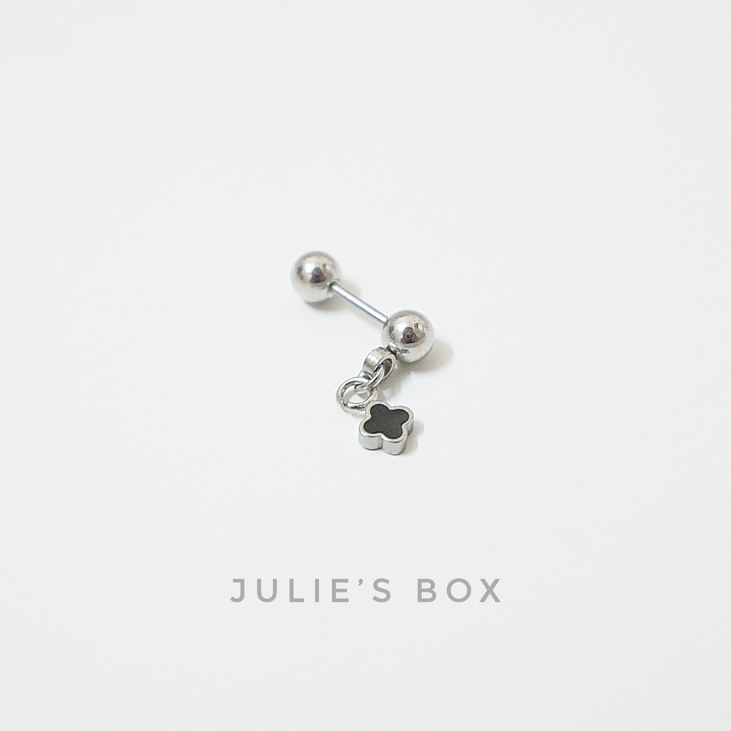 Khuyên Tai Unisex Charm Cỏ May Mắn Nền Đen Màu Bạc Titan Không Gỉ Không Đen Không Ngứa julies box 66