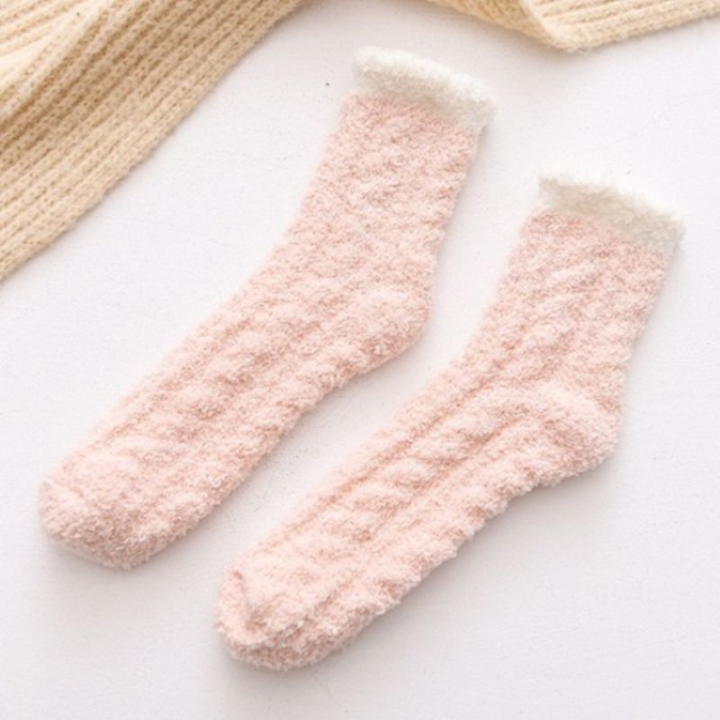 Xiangbao Vớ Nhung San Hô Bện Dây Dày Dặn Màu Sắc Ngọt Ngào Giữ Ấm Mùa Đông Cho Nữ