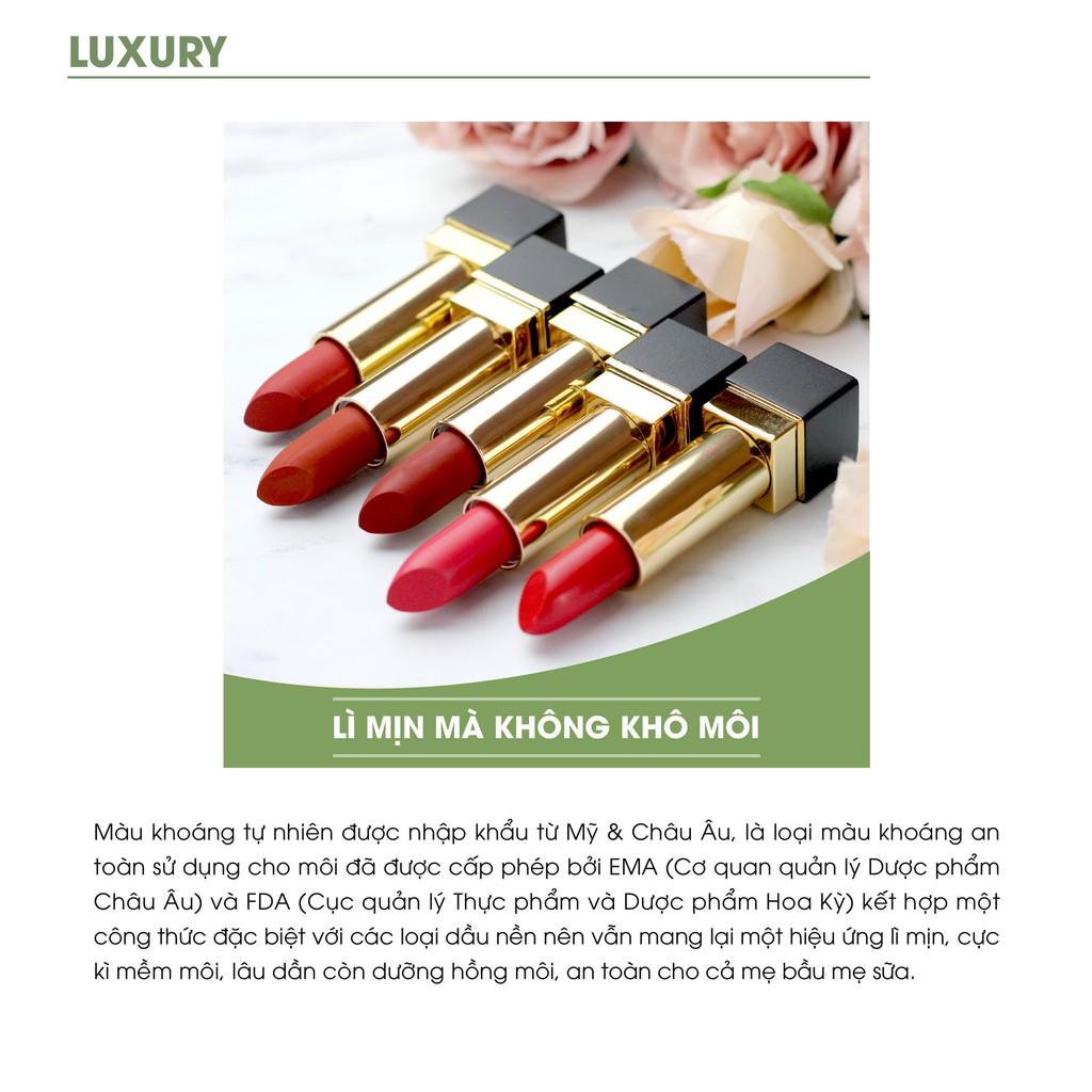 Son Lì Dưỡng Bền Màu Mềm Môi Luxury Mộc An 5g