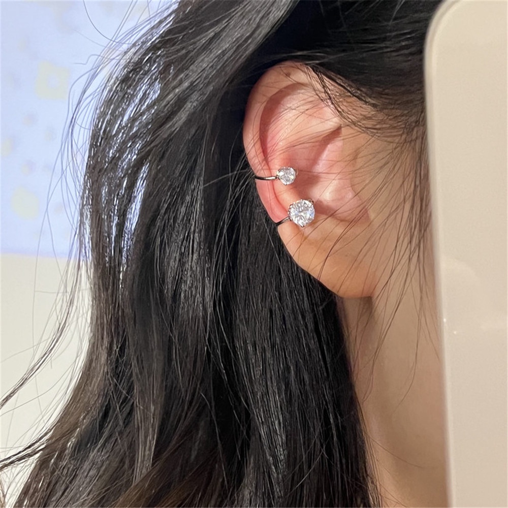 Set 2 Khuyên Kẹp Vành Tai Đính Đá Thời Trang Hàn Quốc