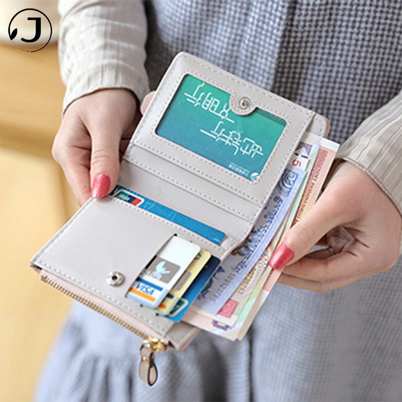 KAITIFEI Ví da nữ mini ngắn nhỏ cao cấp thêu động vật dễ thương có dây kéo
