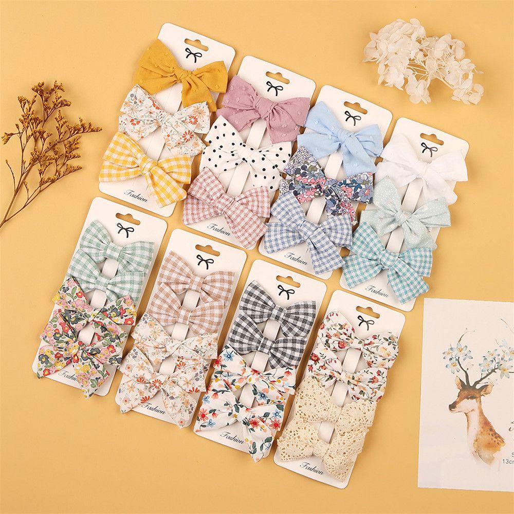 CACTU Set 4 Kẹp Tóc Nơ Họa Tiết Dễ Thương Cho Bé Gái