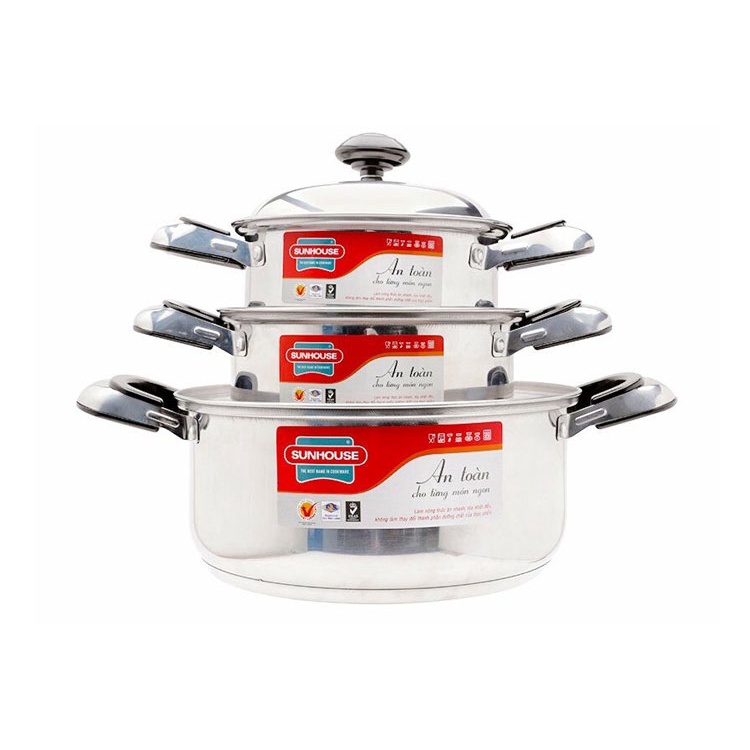 Bộ Nồi Sunhouse Inox 3 Đáy Cao Cấp SH333  Dùng Cho Mọi Loại Bếp