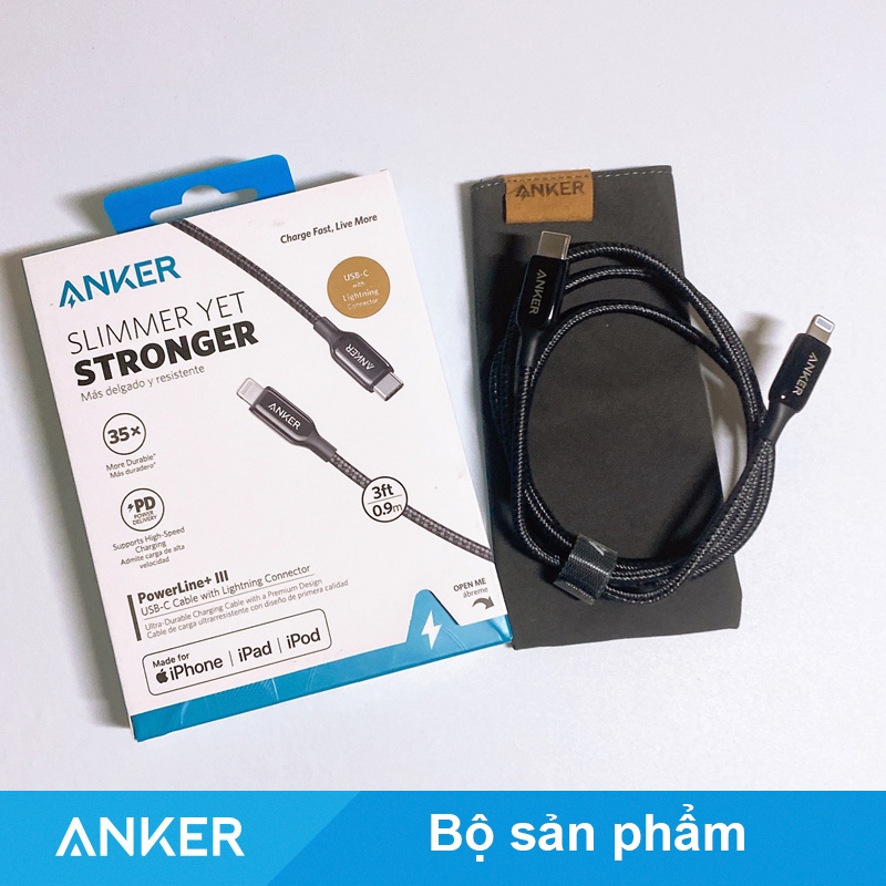 Cáp ANKER Powerline Type C to Lighting Iphone MFI  A8842 A8843 Sạc nhanh 18W 20W Iphone 11 12 13 Pro Max  Chính hãng