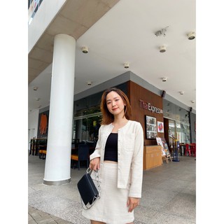 Set Áo và chân váy Tweed nút bọc