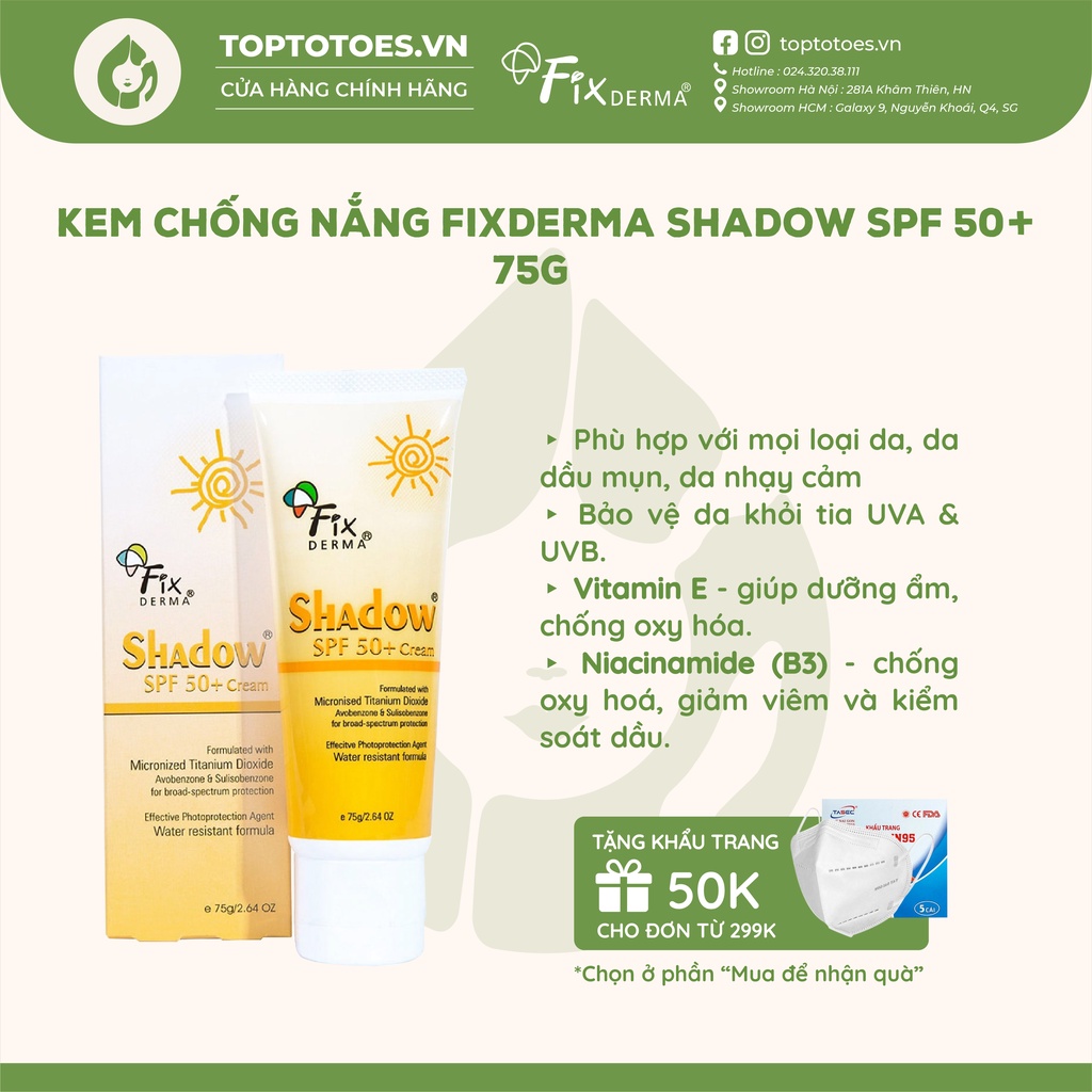 Kem chống nắng Fixderma Shadow SPF 50+ 75g