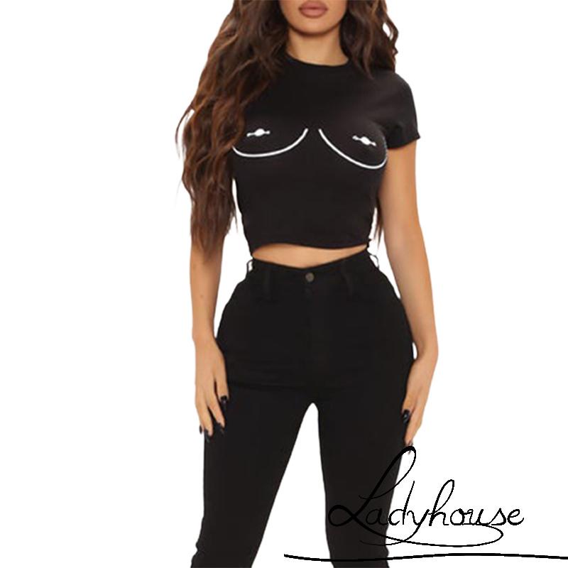 Áo Thun Tay Ngắn Cổ Tròn In Họa Tiết Đối Xứng Thời Trang Cho Nữ