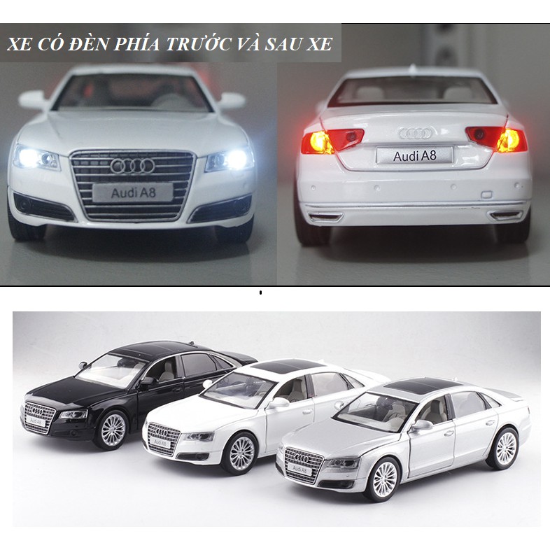 Mô hình xe ô tô Audi A8 tỉ lệ 1:32 xe mô hình bằng kim loại có âm thanh và đèn mở các cửa xe