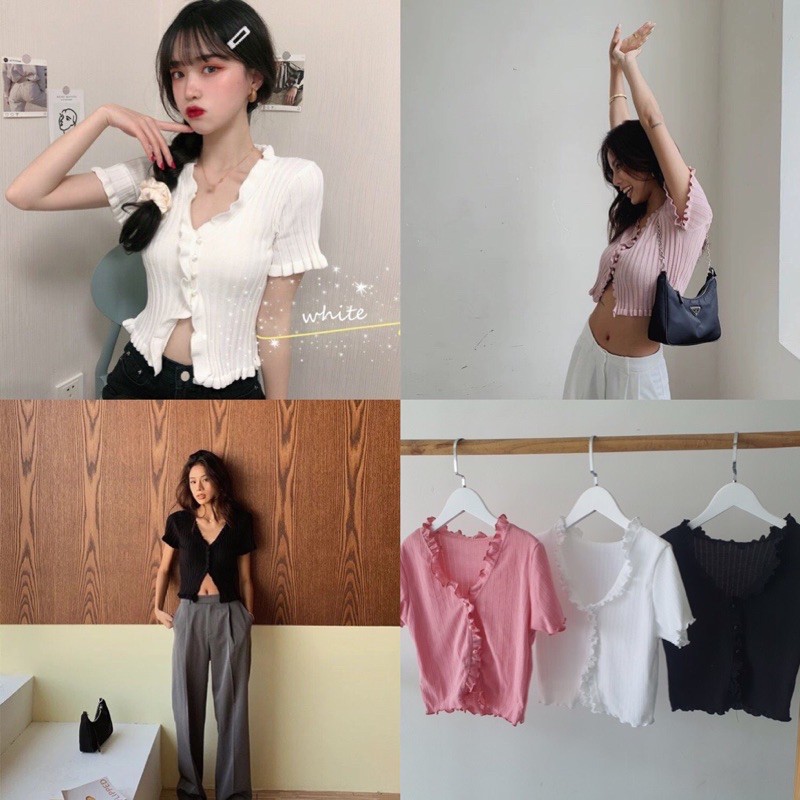 Áo croptop kiểu bèo đính ngọc