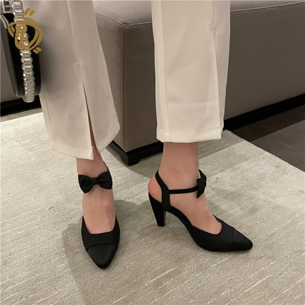 Giày cao gót nữ quai đính nơ thanh lịch thời trang Hàn Quốc