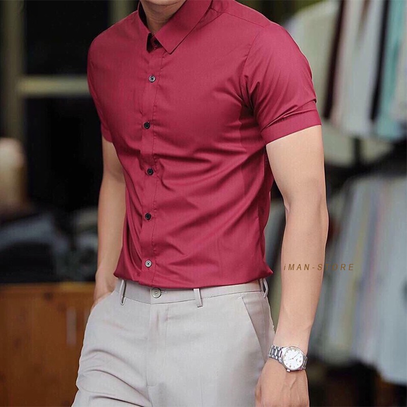 Áo Sơ Mi Nam Ngắn Tay Công Sở [CAO CẤP], Áo Sơ Mi Nam Cộc Tay Vải Lụa Cao Cấp VNXK