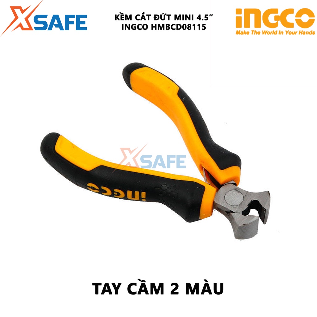 Kìm cắt đứt mini INGCO HMBCD08115 4.5&quot; đầu kềm được đánh bóng, chống gỉ, tay cầm hai màu