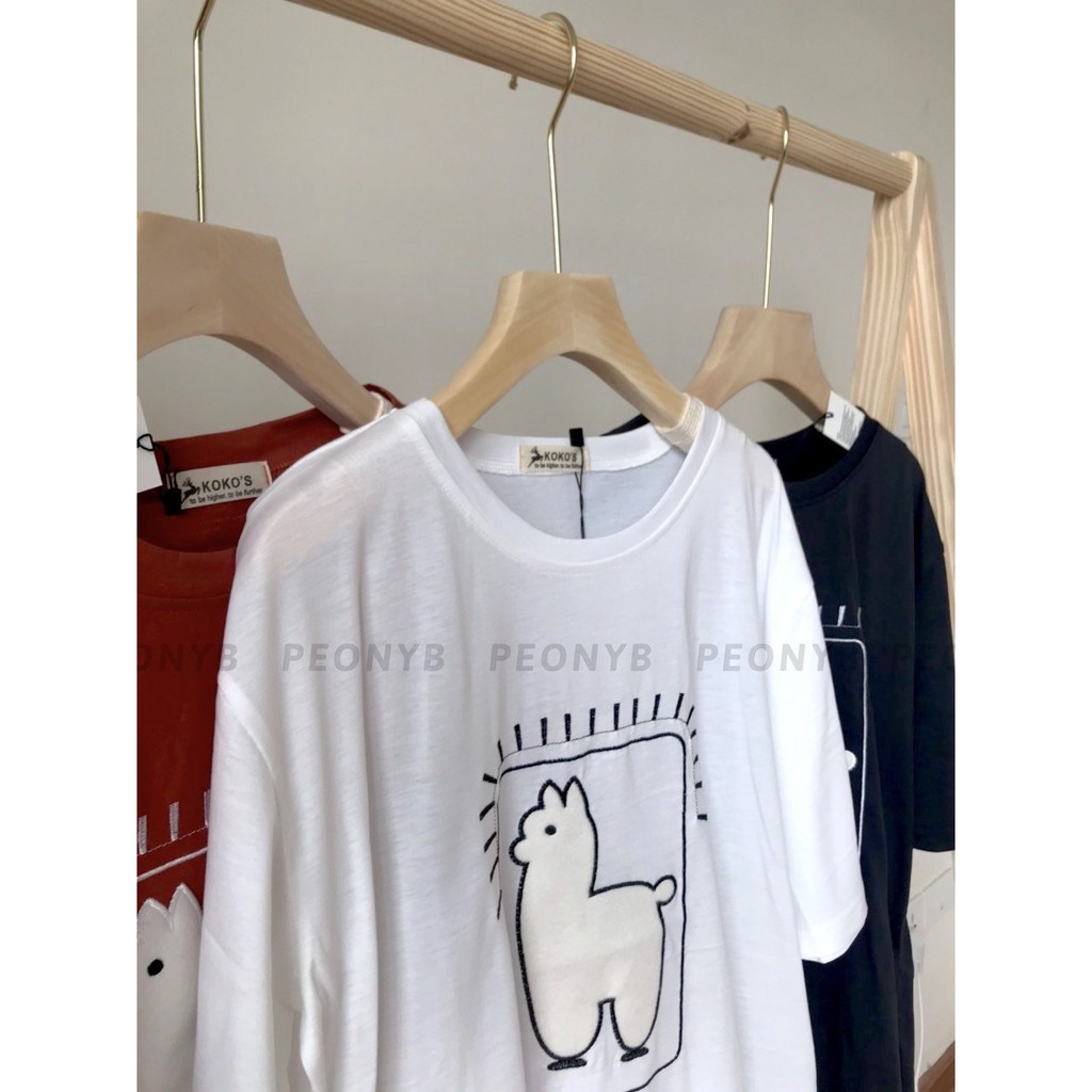 Áo Phông Ulzzang Nữ Thêu Cừu 🎁 Nana's House - FREESHIP 🎁 Áo thun nữ form rộng tay lỡ cổ tròn chất thun cotton