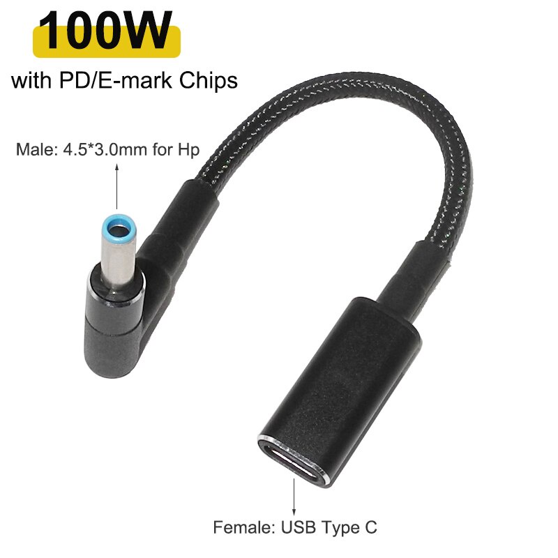 Cáp sạc nhanh chuyển đổi Type C sang 4.5x3.0mm 100W USB C PD cho laptop HP Dell