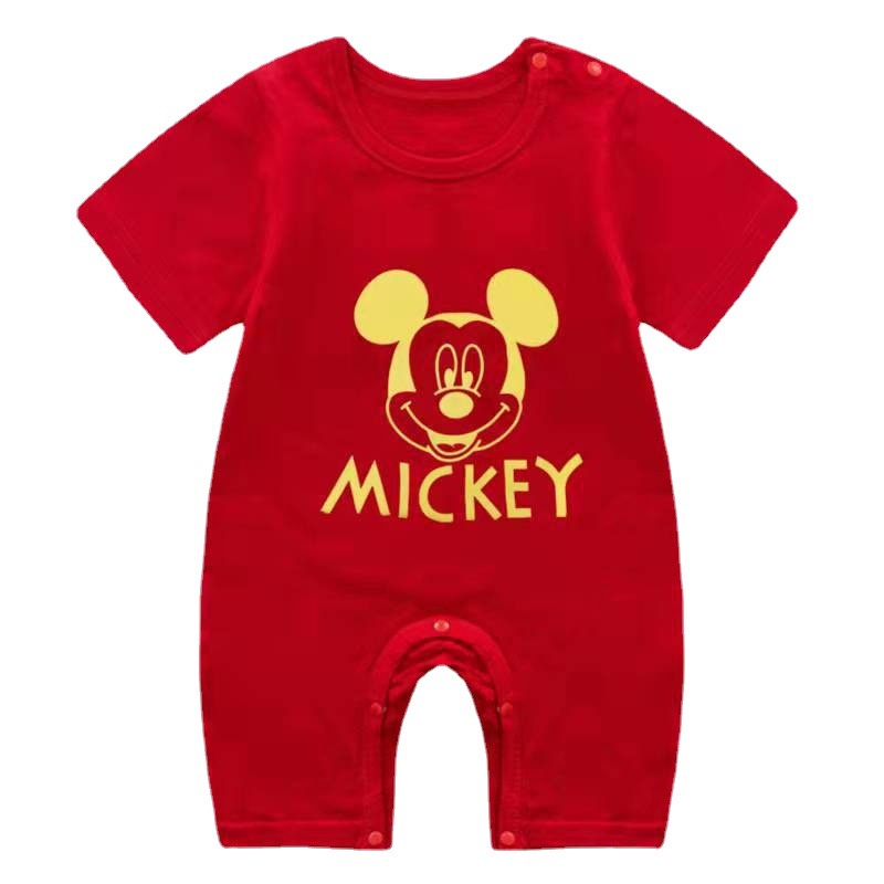 Bộ Áo Liền Quần Tay Ngắn Chất Liệu 100% Cotton In Họa Tiết Hoạt Hình Phong Cách Trung Hoa Cho Bé