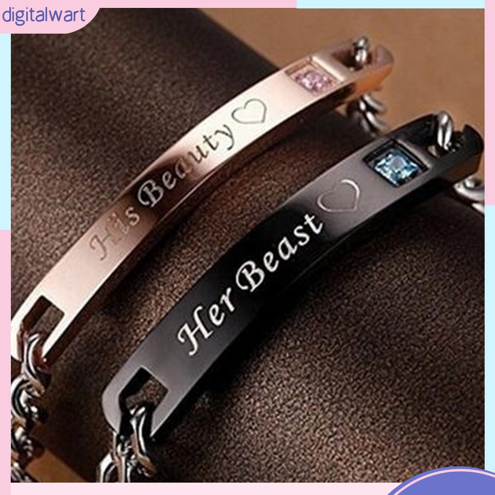 Vòng Tay Thép Titan In Chữ Her King / His Beauty / His Queen Lãng Mạn Cho Cặp Đôi