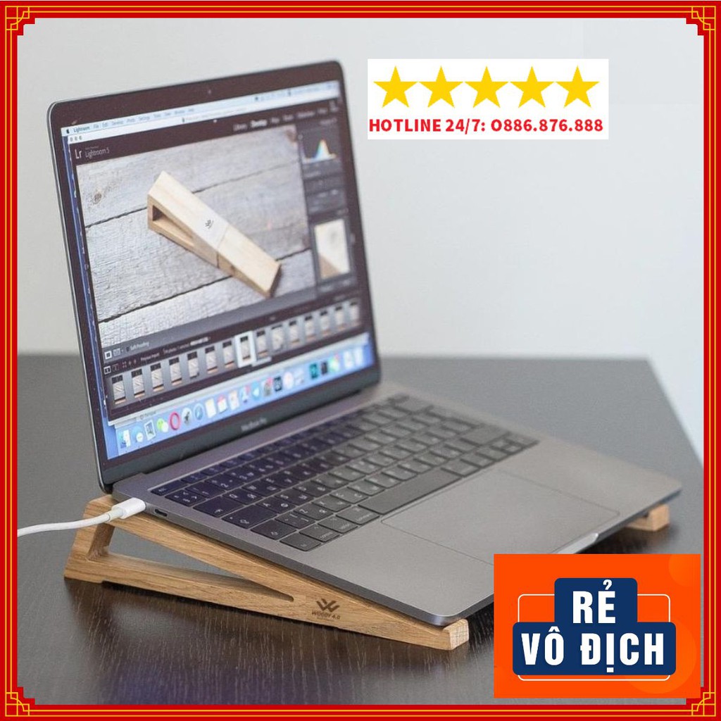 Kệ Gỗ Macbook, Giá Đỡ Laptop Chữ V Bằng Gỗ Thông Tự Nhiên, Đơn Giản