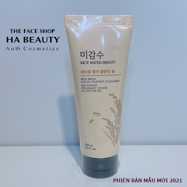 Sữa rửa mặt trắng da The Face Shop cấp ẩm Hàn Quốc có hạt Rice Water Bright Rice Bran Foaming Cleanser 150ml Hà Beauty